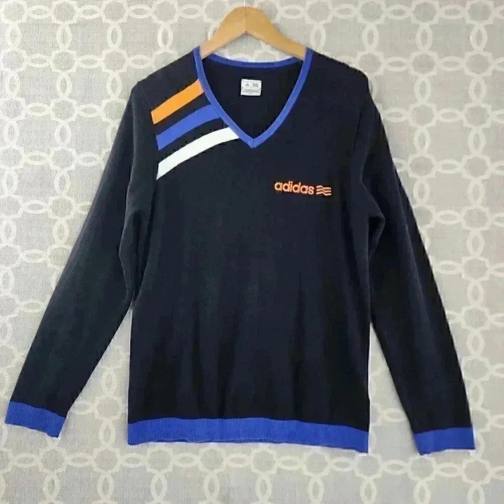 Vintage Adidas V Neck Striped Pullover Sweater Men's S/P